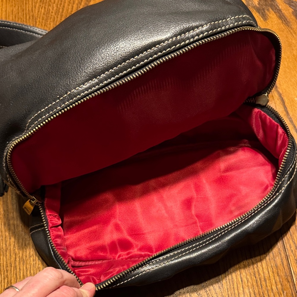 Kate Landry Black Leather Belt Bag with Red Interior